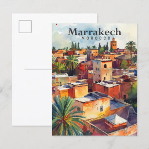 Marrakech Morocco Watercolor Painting Travel Postcard
