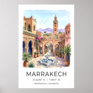 Marrakech Wall Art Print Watercolor Cityscape
