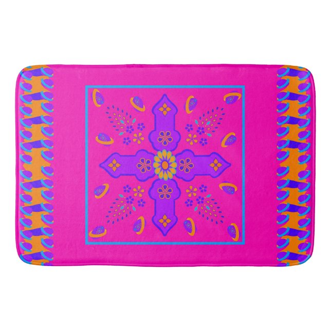 Marrakesh Arabesque inspired rope eggs bright Bath Mat (Front)