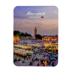 Marrakesh, Morocco - Jemaa el Fnaa Square Rounded Magnet