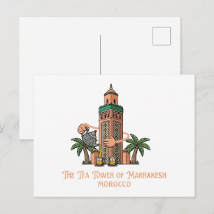 Marrakesh Tea Tower Morocco Vintage Illustration  Postcard