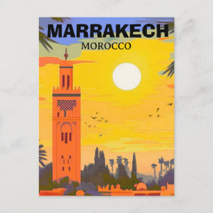 Marrakesh Travel Postcard Art, Morocco Travel Post