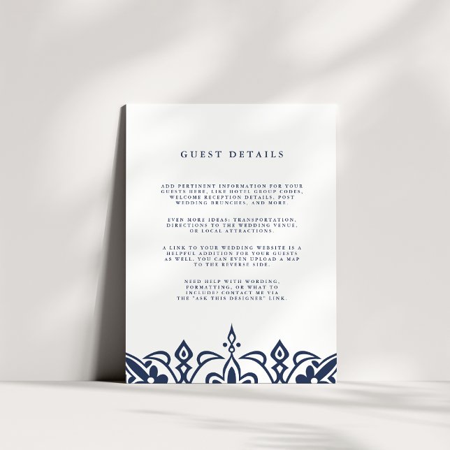 Marrakesh Wedding Guest Details Card | Navy (Creator Uploaded)