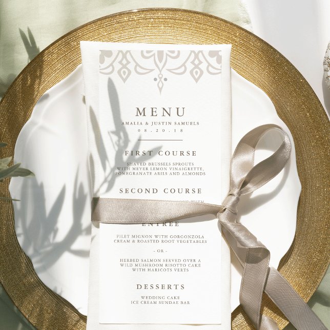Marrakesh Wedding Menu Card | Linen Greige (Creator Uploaded)