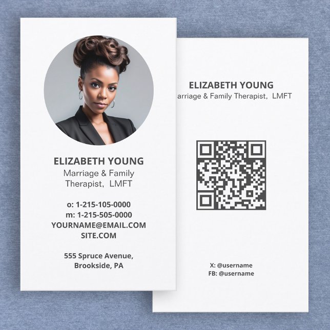 Marriage And Family Therapist Coach Photo and QR Business Card (Marriage And Family Therapist Business Cards)