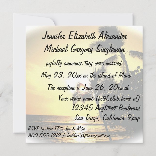 Marriage Announcement Tropical Palm Tree (Front)