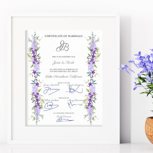 Marriage Certificate Design with Flowers & Leaves Poster