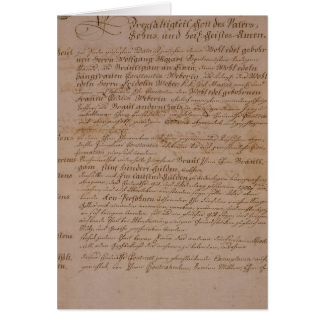 Marriage certificate of Wolfgang,Mozart and Weber (Front)
