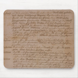 Marriage certificate of Wolfgang,Mozart and Weber Mouse Mat