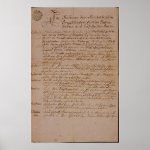 Marriage certificate of Wolfgang,Mozart and Weber Poster