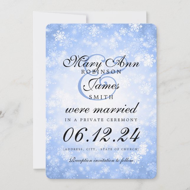Marriage / Elopement Blue Winter Wonderland Invitation (Front)