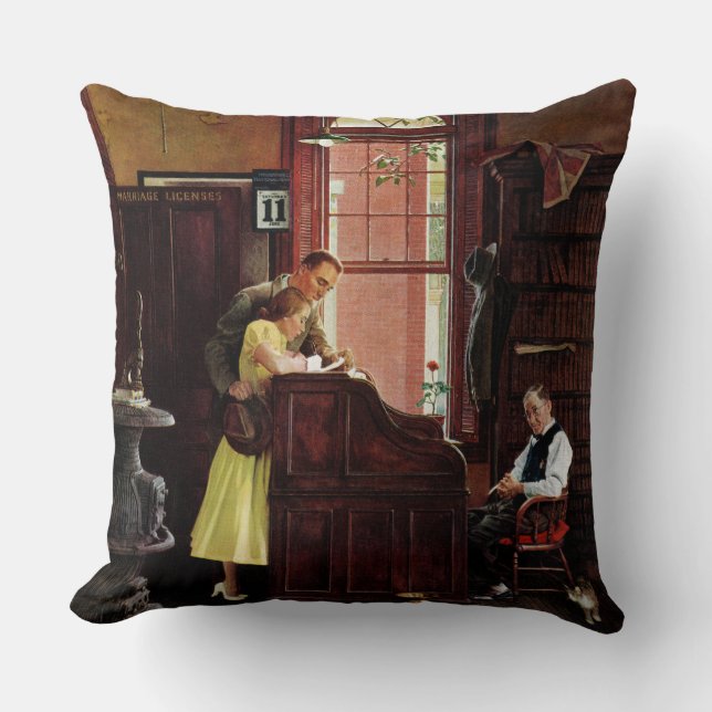 Marriage License by Norman Rockwell Cushion (Front)