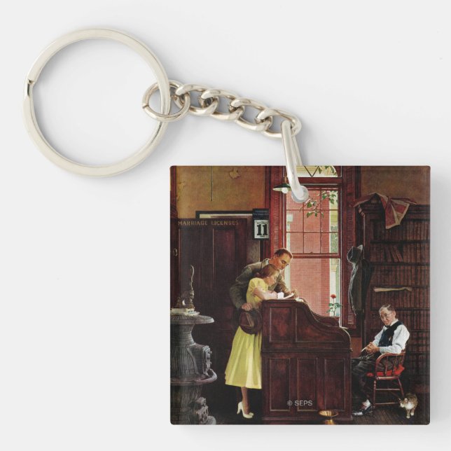 Marriage License by Norman Rockwell Key Ring (Front)