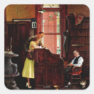 Marriage License by Norman Rockwell Square Sticker