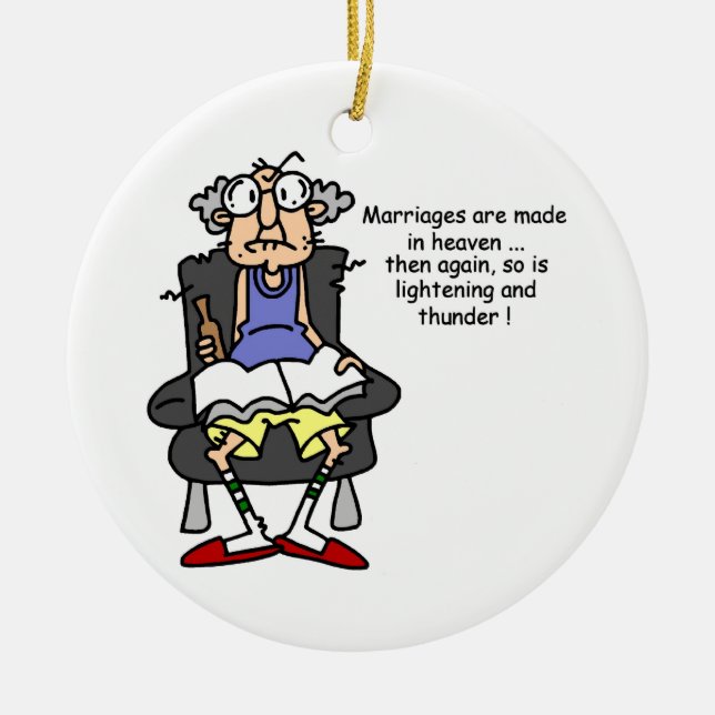 Marriage, Lightning, Thunder Humour Ceramic Tree Decoration (Front)
