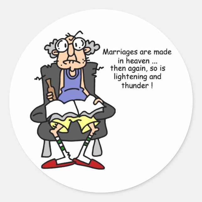 Marriage, Lightning, Thunder Humour Classic Round Sticker (Front)