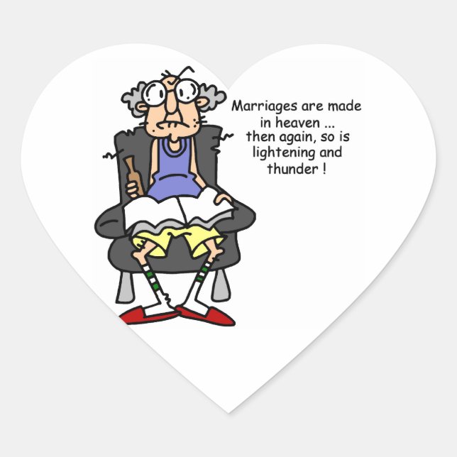 Marriage, Lightning, Thunder Humour Heart Sticker (Front)