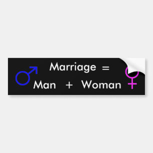 MARRIAGE = MAN + WOMAN BUMPER STICKER