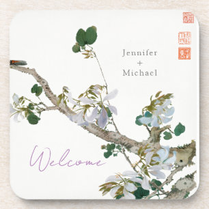 Marriage Minimalist Calligraphy Floral Lithograph Coaster