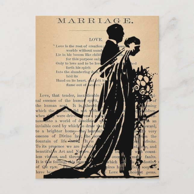 Marriage Poem by Longfellow Bride Groom Silhouette Postcard (Front)