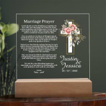 Marriage Prayer Christian Wedding Cross &amp; Floral Acrylic Sign