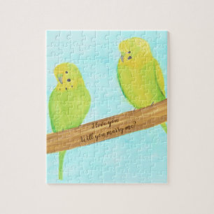 Marriage proposal parakeets puzzle for love birds