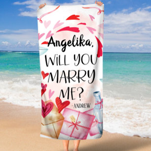 Marriage Proposal Will You Marry Me? Custom Name Beach Towel