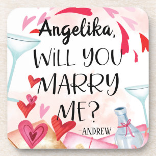 Marriage Proposal Will You Marry Me? Custom Name Coaster