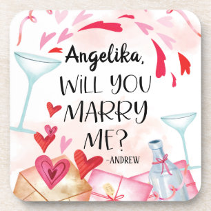 Marriage Proposal Will You Marry Me? Custom Name Coaster