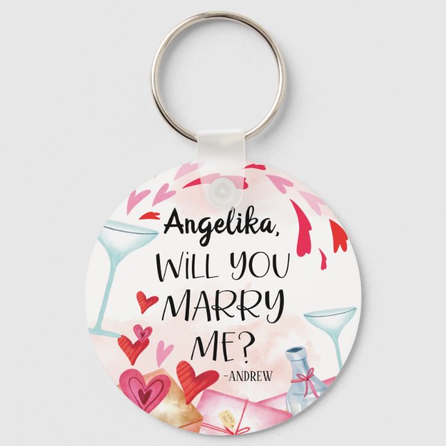 Marriage Proposal | Will You Marry Me? Custom Name Key Ring (Front)
