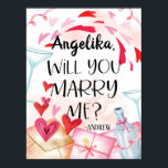 Marriage Proposal | Will You Marry Me? Custom Name Poster<br><div class="desc">Pop the question in a unique and intimate way with our beautiful personalised proposal design. Design features a beautiful hearts, champagne bottle and glass with watercolor splash and personalised names. Want this design on a different product? Click on "VIEW ALL PRODUCTS" on the upper left of this description and choose...</div>