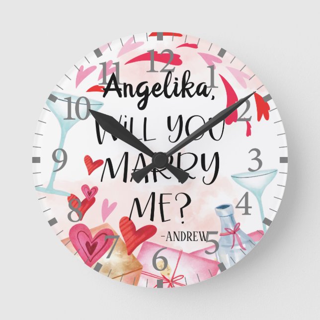 Marriage Proposal | Will You Marry Me? Custom Name Round Clock (Front)