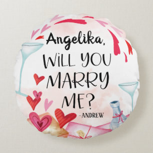 Marriage Proposal   Will You Marry Me? Custom Name Round Cushion