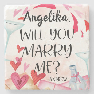 Marriage Proposal   Will You Marry Me? Custom Name Stone Coaster