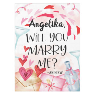 Marriage Proposal Will You Marry Me? Custom Name Tablecloth