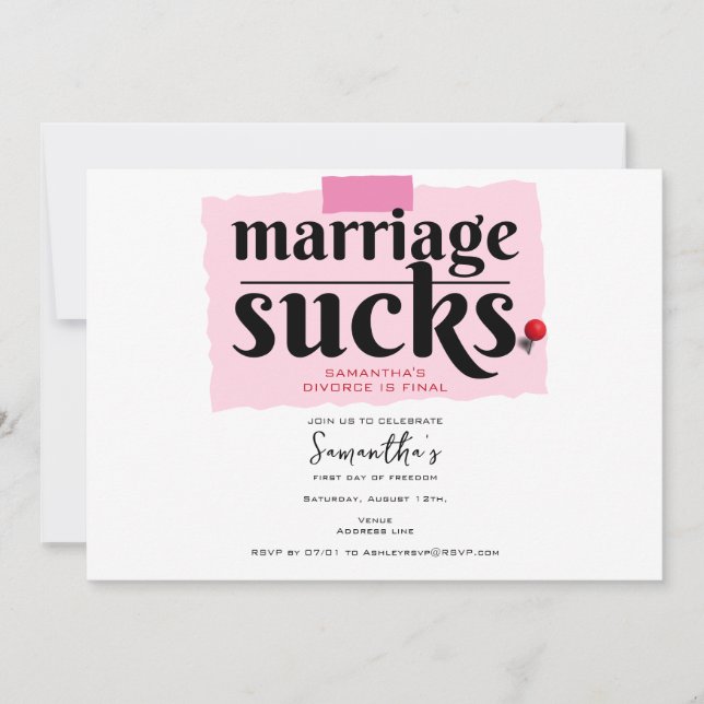 Marriage Sucks! Funny Divorce Announcement Party (Front)