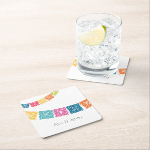 Marriage - Wedding Papel Picado Wedding Favour Square Paper Coaster