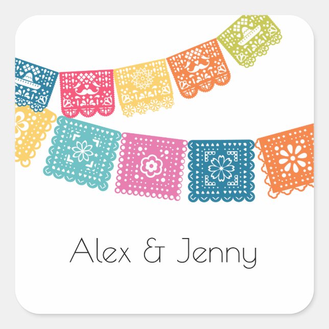Marriage - Wedding Papel Picado  Wedding Favour Square Sticker (Front)