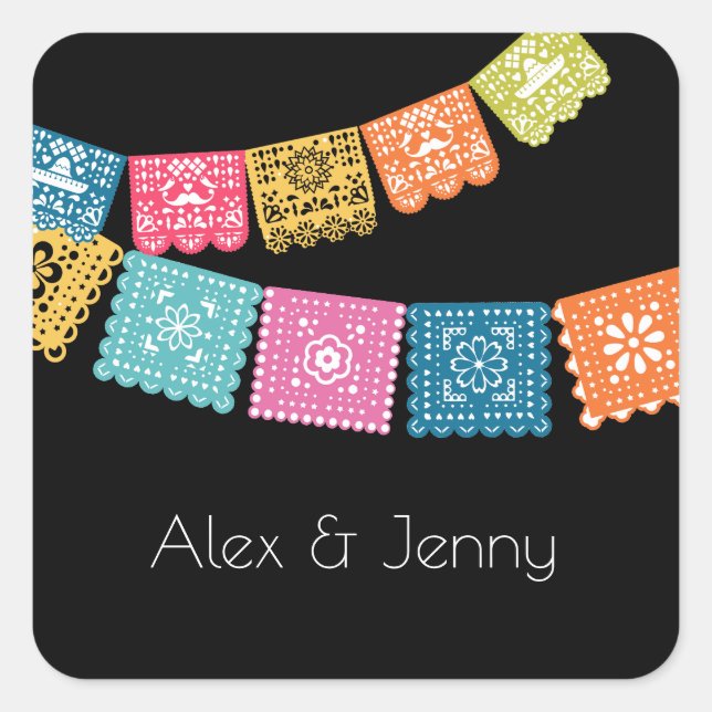 Marriage - Wedding Papel Picado  Wedding Favour Square Sticker (Front)