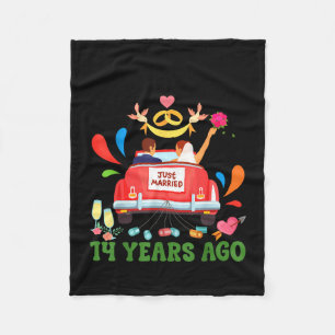 Married 14 years ago funny 14th anniversary couple fleece blanket