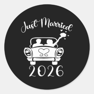 Married 2026 Wedding Rings Matching Couple Classic Round Sticker