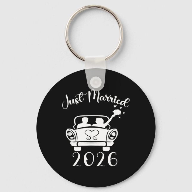 Married 2026 Wedding Rings Matching Couple Key Ring (Front)