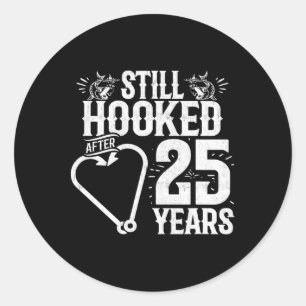 Married 25 Years - Fishing Couple - 25th Wedding A Classic Round Sticker