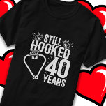 Married 40 Years Fishing Funny 40th Anniversary T-Shirt<br><div class="desc">This fun 40th wedding anniversary design is perfect for fishing couples that have been married for 40 years and are still hooked on each other & love to go fishing! Great for a 40th wedding anniversary party to celebrate 40 years of marriage! Features 'Still Hooked After 40 Years' wedding anniversary...</div>