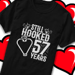 Married 57 Years Fishing Funny 57th Anniversary T-Shirt<br><div class="desc">This fun 57th wedding anniversary design is perfect for fishing couples that have been married for 57 years and are still hooked on each other & love to go fishing! Great for a 57th wedding anniversary party to celebrate 57 years of marriage! Features 'Still Hooked After 57 Years' wedding anniversary...</div>