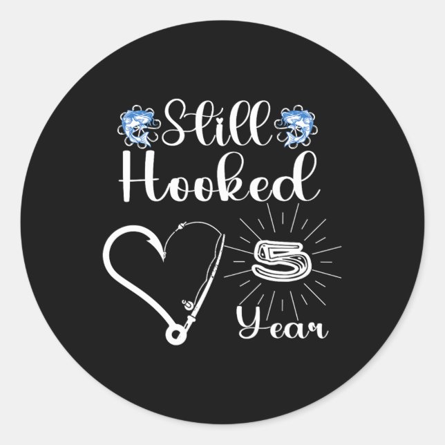 Married 5 Years - Fishing Couple - 5th Wedding Ann Classic Round Sticker (Front)