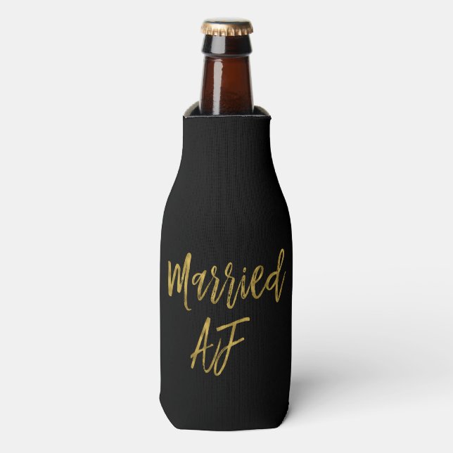 Married AF Black and Gold Foil Bottle Cooler (Bottle Front)