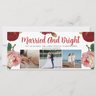 Married And Bright 3 Photo Collage Modern Wedding  Invitation