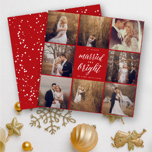 Married And Bright 8 Photo Collage Modern Wedding Holiday Card