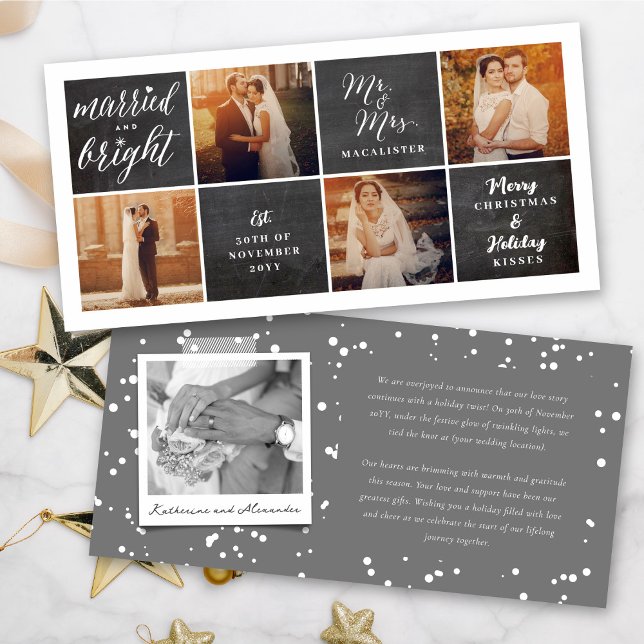 Married And Bright Chalkboard 4 Photo Collage Holiday Card (Creator Uploaded)